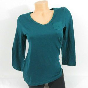 Nautica Shirt V-Neck Teal Green 3/4 Sleeves Cotton